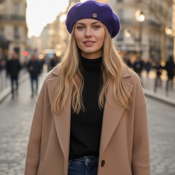 Gucci Accessories - GUCCI HAT FURRY MOHAIR WOOL BERET RETRO INSPIRED w LOGO DETAIL